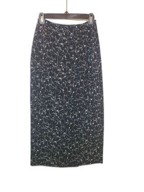 Vintage TR Bentley 90s Black Botanical Floral Midi Skirt - Size 6